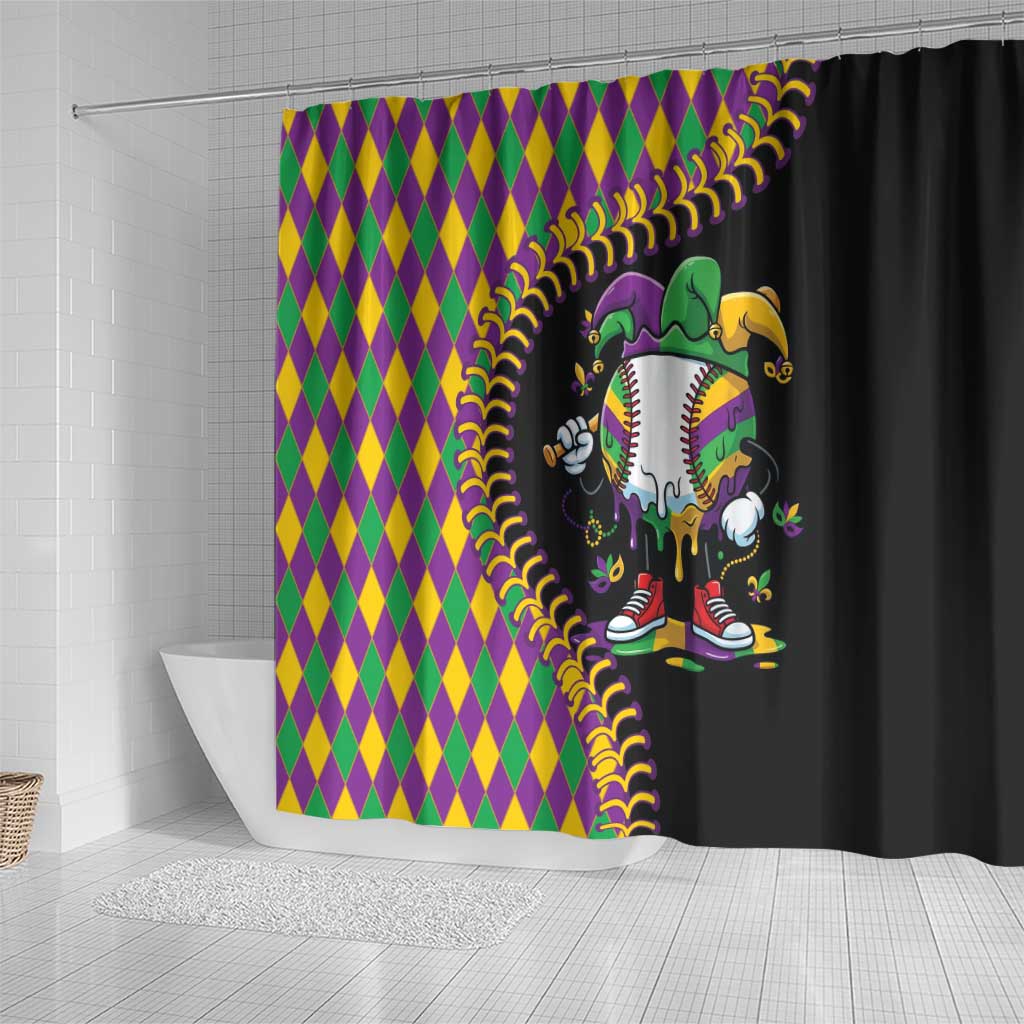 Dripping Baseball Mardi Gras Shower Curtain Throw me Something Mister!