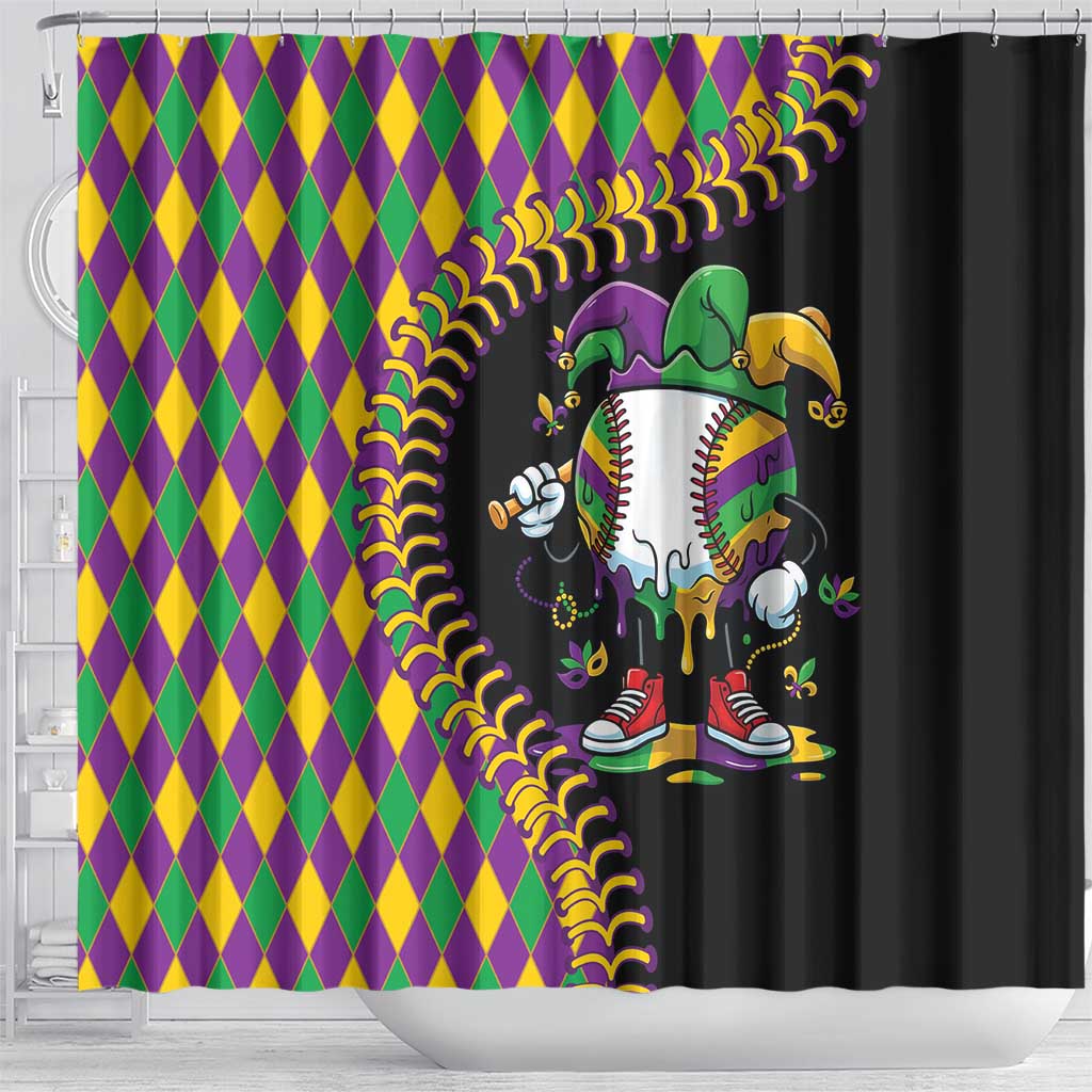 Dripping Baseball Mardi Gras Shower Curtain Throw me Something Mister!