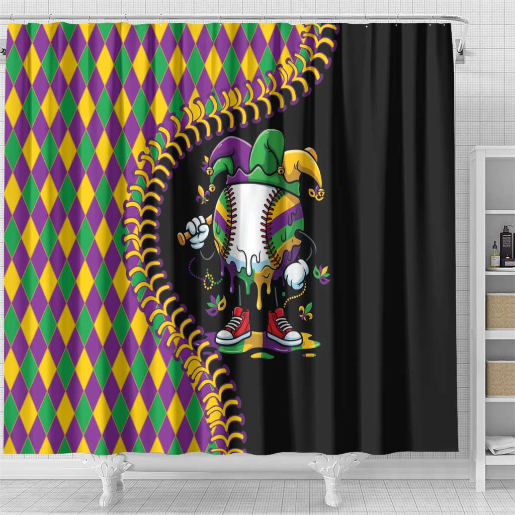 Dripping Baseball Mardi Gras Shower Curtain Throw me Something Mister!