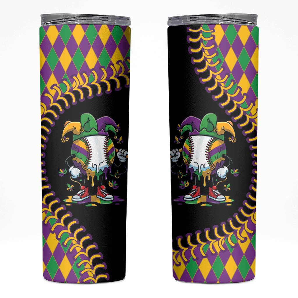 Dripping Baseball Mardi Gras Skinny Tumbler Throw me Something Mister!
