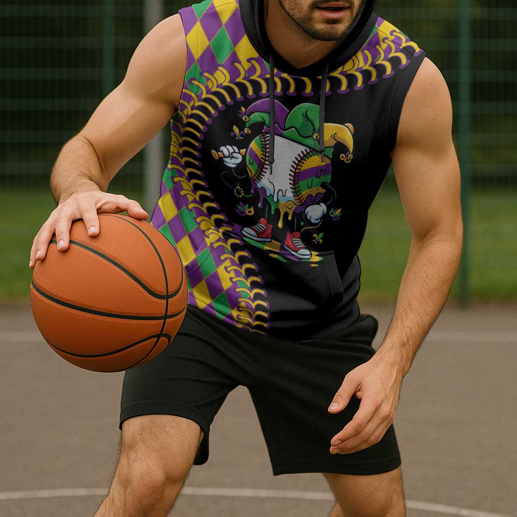Dripping Baseball Mardi Gras Sleeveless Hoodie Throw me Something Mister!