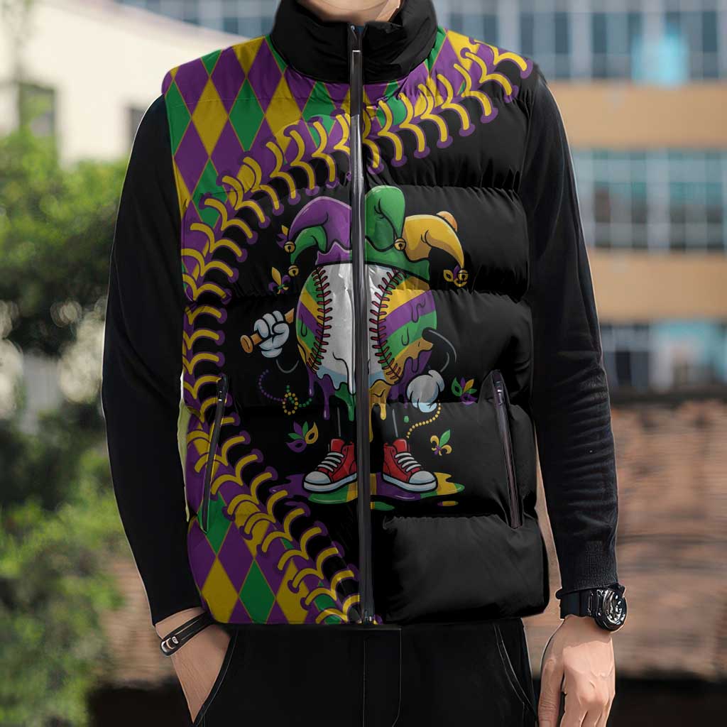 Dripping Baseball Mardi Gras Sleeveless Puffer Jacket Throw me Something Mister!
