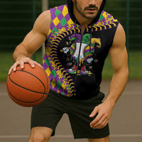 Dripping Baseball Mardi Gras Sleeveless Zip Hoodie Throw me Something Mister!
