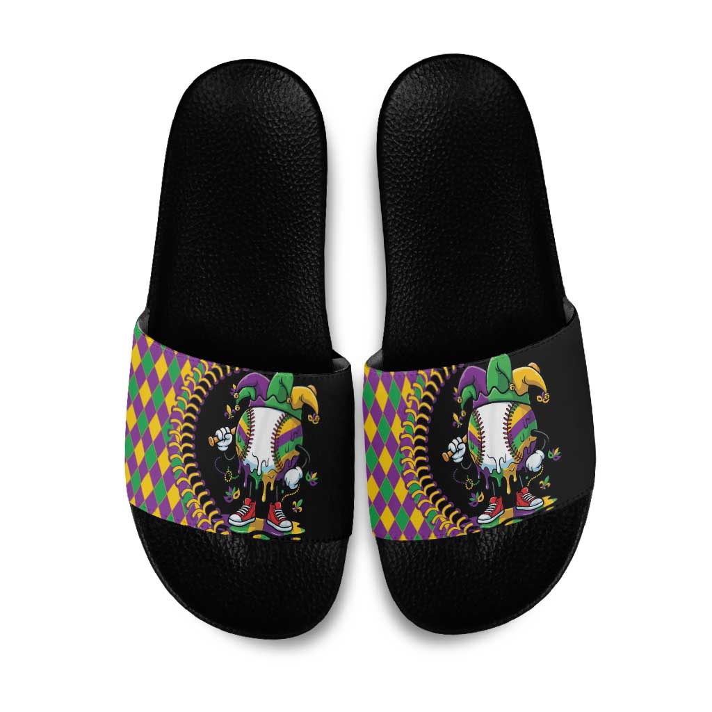 Dripping Baseball Mardi Gras Slide Sandals Throw me Something Mister!