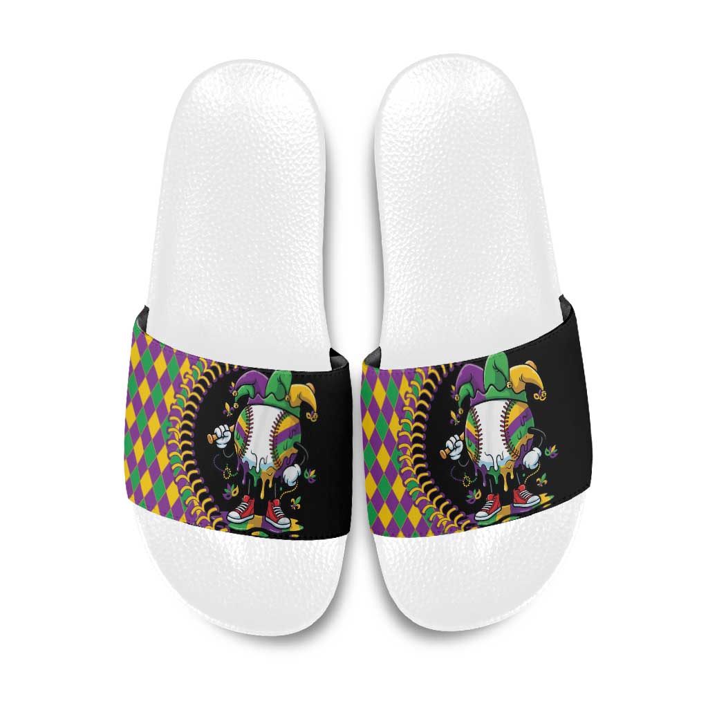 Dripping Baseball Mardi Gras Slide Sandals Throw me Something Mister!