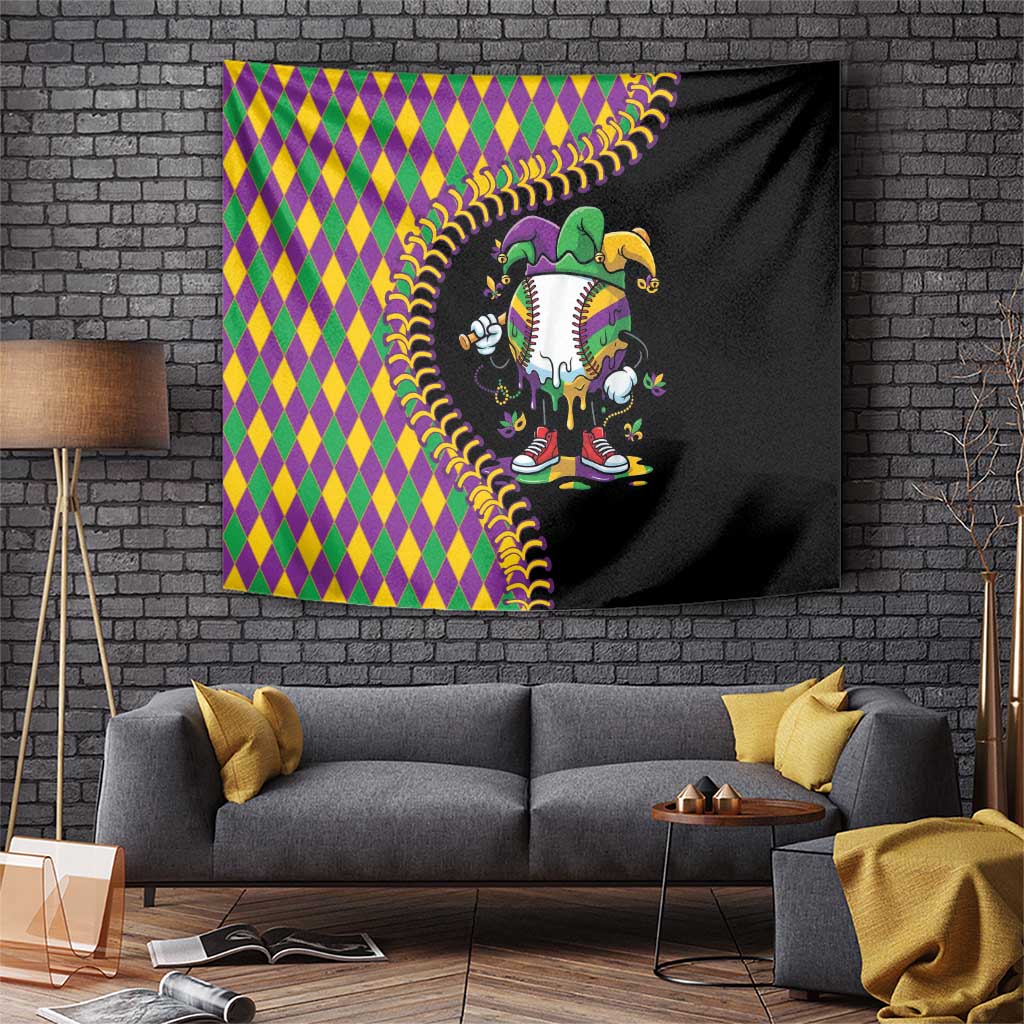 Dripping Baseball Mardi Gras Tapestry Throw me Something Mister!