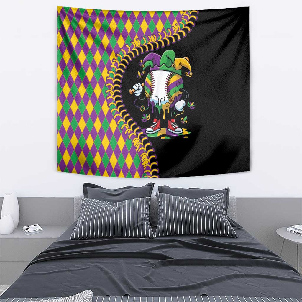 Dripping Baseball Mardi Gras Tapestry Throw me Something Mister!