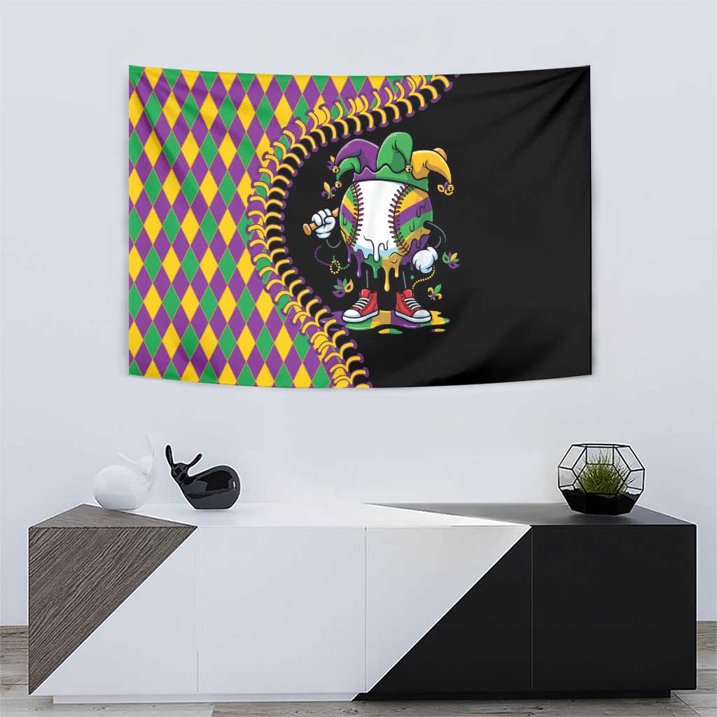 Dripping Baseball Mardi Gras Tapestry Throw me Something Mister!