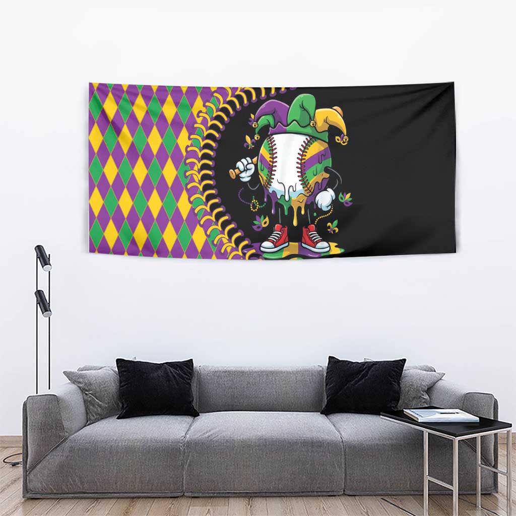 Dripping Baseball Mardi Gras Tapestry Throw me Something Mister!