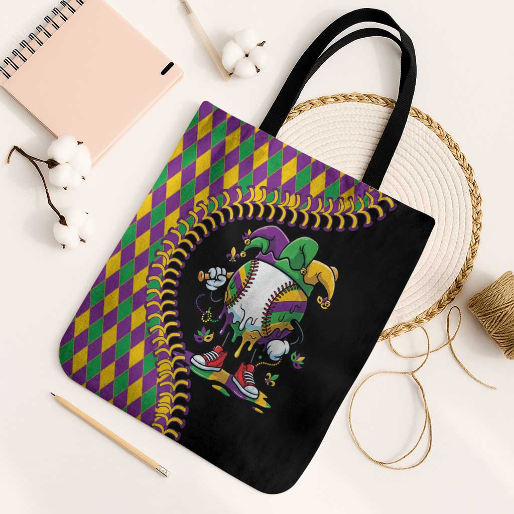 Dripping Baseball Mardi Gras Tote Bag Throw me Something Mister!