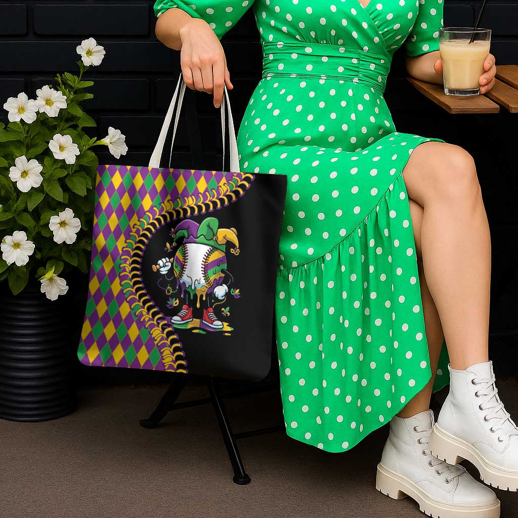Dripping Baseball Mardi Gras Tote Bag Throw me Something Mister!