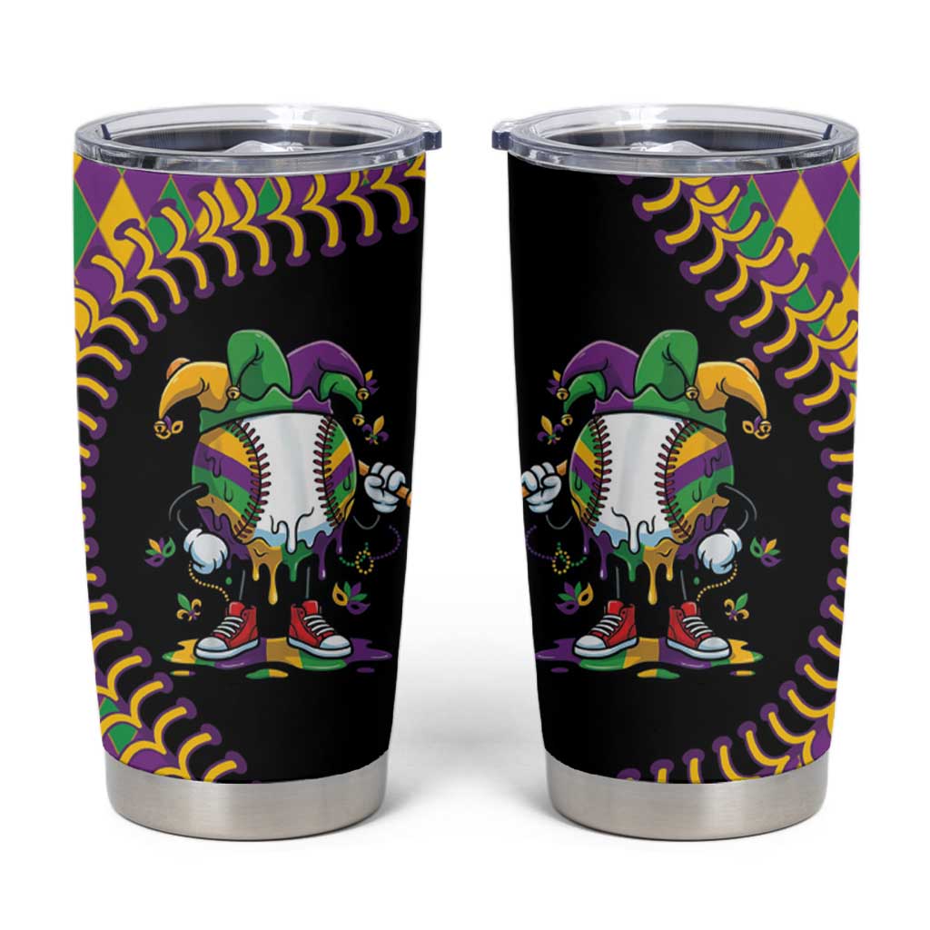 Dripping Baseball Mardi Gras Tumbler Cup Throw me Something Mister!