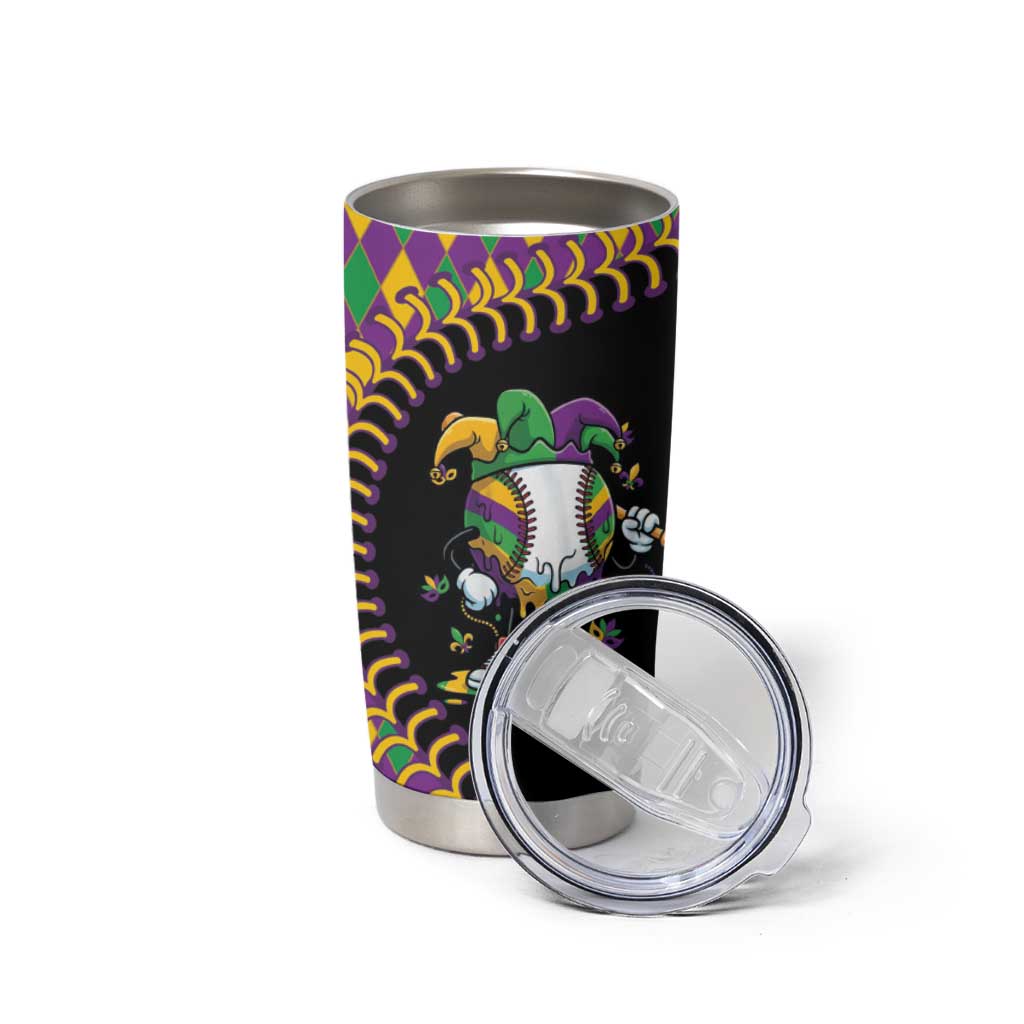 Dripping Baseball Mardi Gras Tumbler Cup Throw me Something Mister!