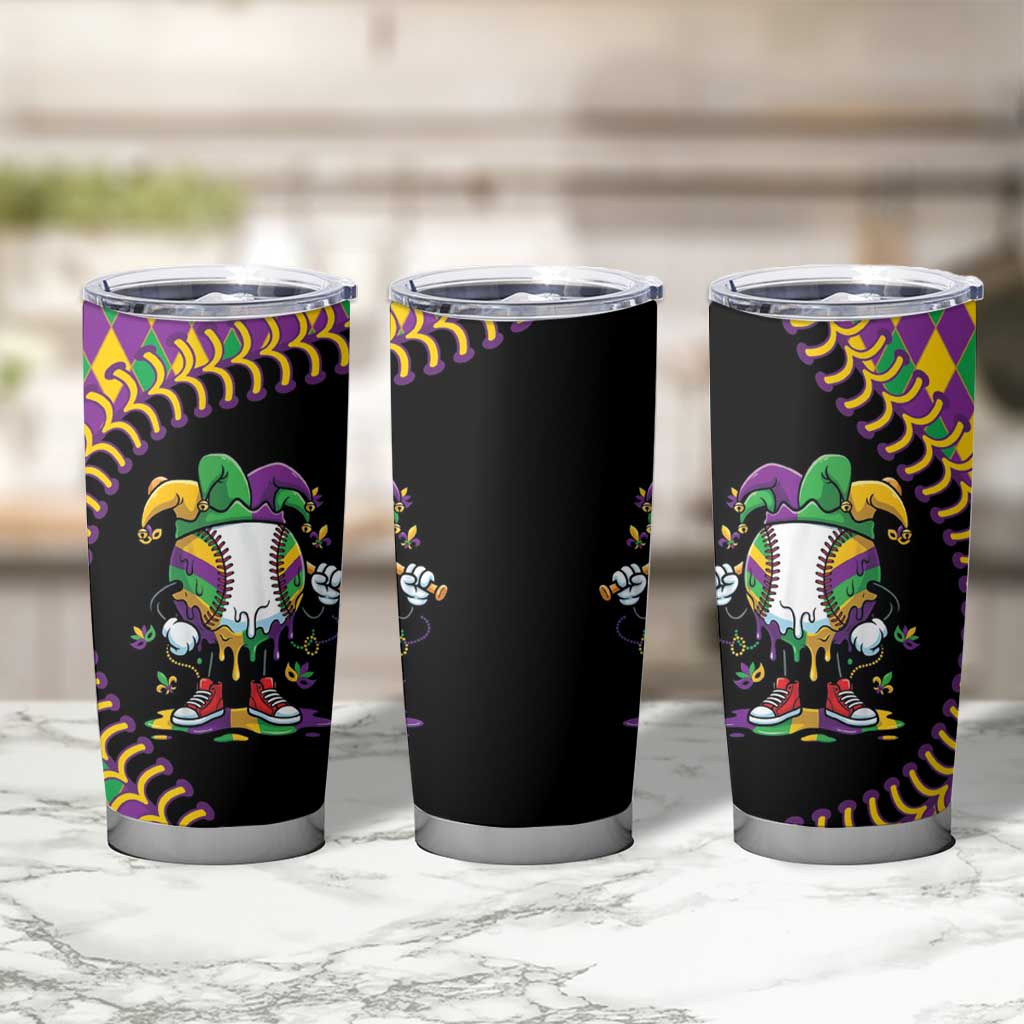 Dripping Baseball Mardi Gras Tumbler Cup Throw me Something Mister!
