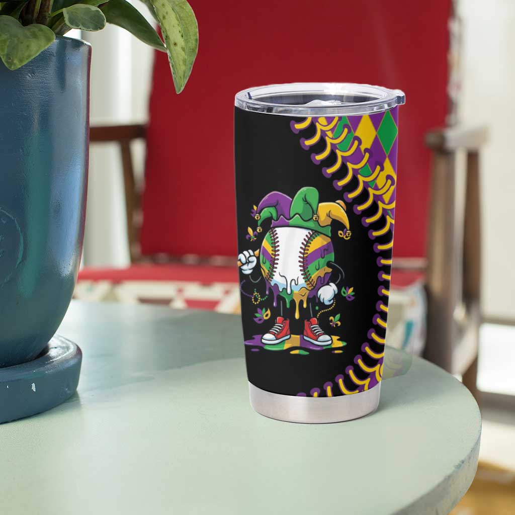 Dripping Baseball Mardi Gras Tumbler Cup Throw me Something Mister!