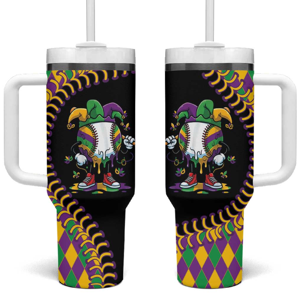 Dripping Baseball Mardi Gras Tumbler With Handle Throw me Something Mister!