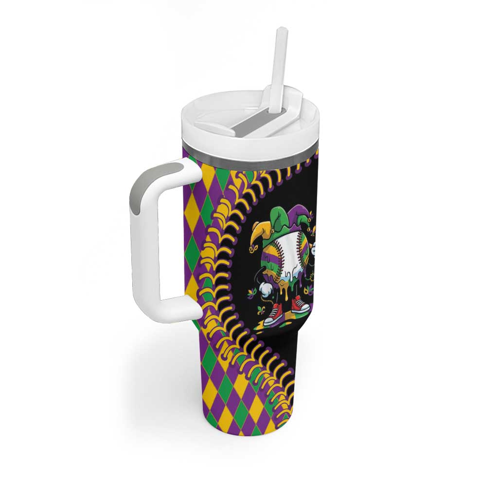 Dripping Baseball Mardi Gras Tumbler With Handle Throw me Something Mister!