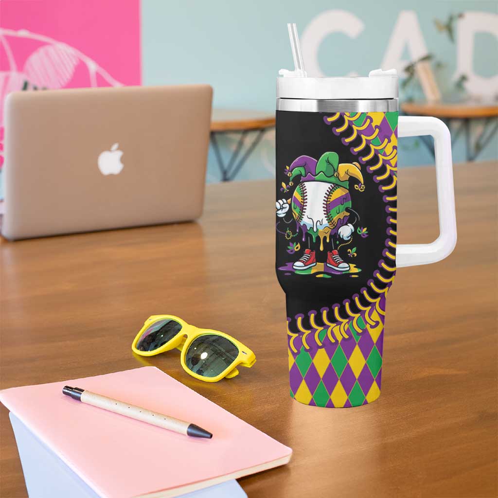 Dripping Baseball Mardi Gras Tumbler With Handle Throw me Something Mister!