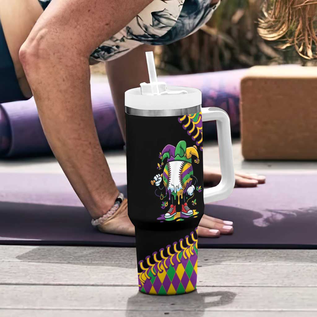 Dripping Baseball Mardi Gras Tumbler With Handle Throw me Something Mister!
