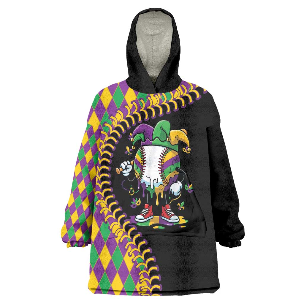 Dripping Baseball Mardi Gras Wearable Blanket Hoodie Throw me Something Mister!