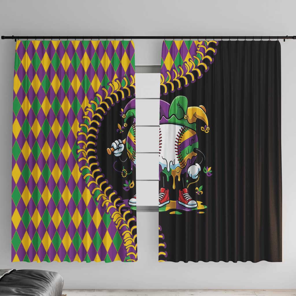 Dripping Baseball Mardi Gras Window Curtain Throw me Something Mister!