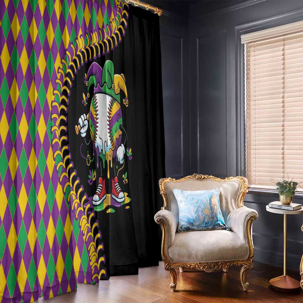Dripping Baseball Mardi Gras Window Curtain Throw me Something Mister!