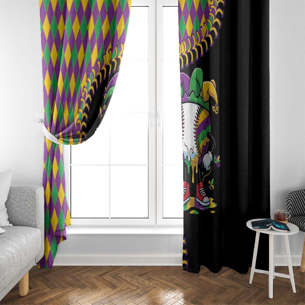 Dripping Baseball Mardi Gras Window Curtain Throw me Something Mister!