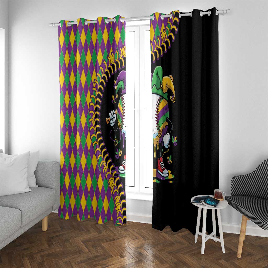 Dripping Baseball Mardi Gras Window Curtain Throw me Something Mister!
