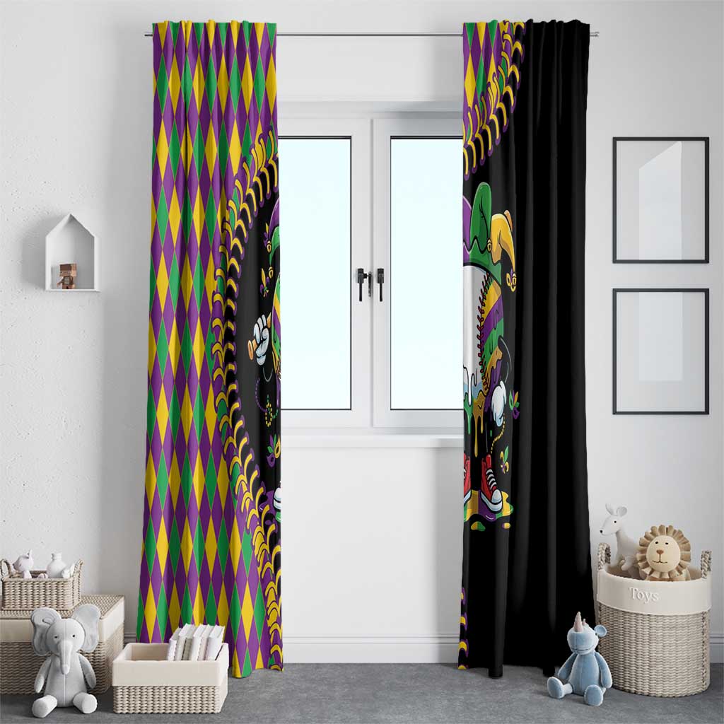 Dripping Baseball Mardi Gras Window Curtain Throw me Something Mister!