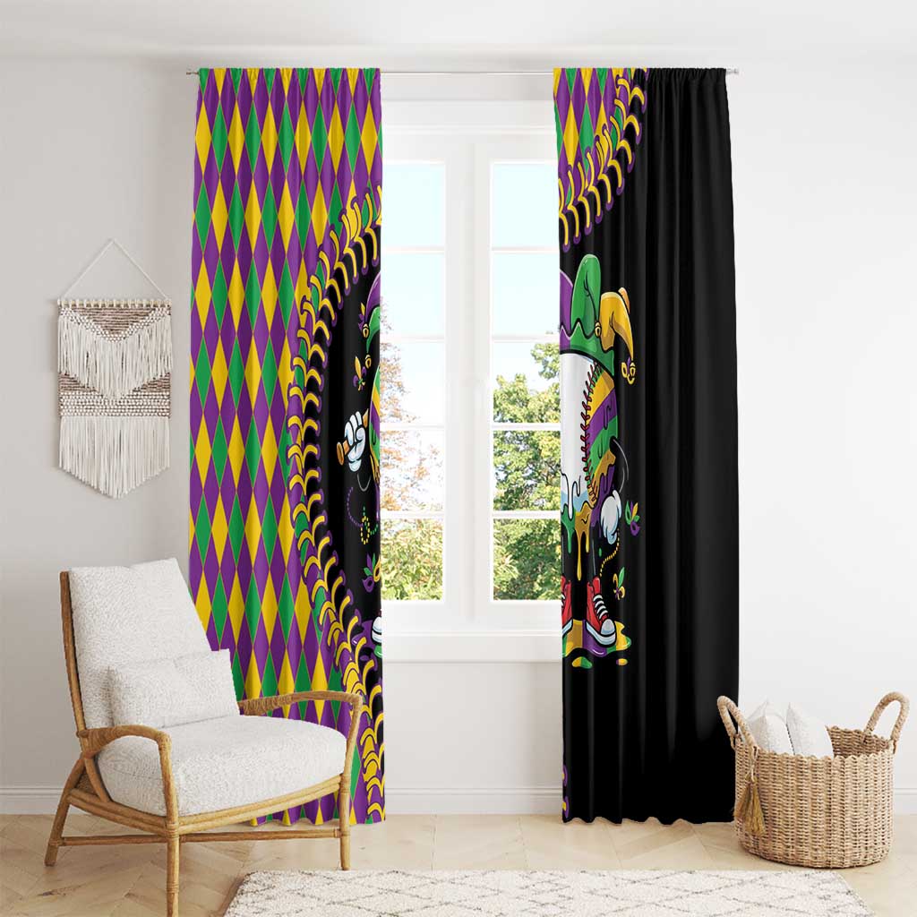 Dripping Baseball Mardi Gras Window Curtain Throw me Something Mister!