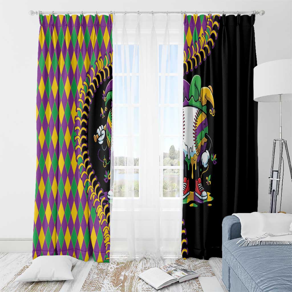 Dripping Baseball Mardi Gras Window Curtain Throw me Something Mister!