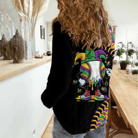 Dripping Baseball Mardi Gras Women Casual Shirt Throw me Something Mister!
