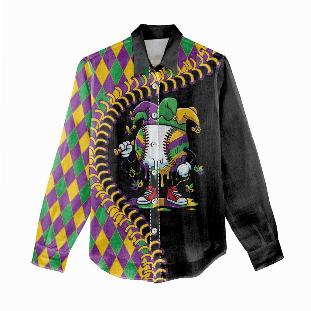 Dripping Baseball Mardi Gras Women Casual Shirt Throw me Something Mister!