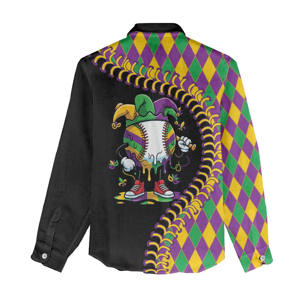 Dripping Baseball Mardi Gras Women Casual Shirt Throw me Something Mister!