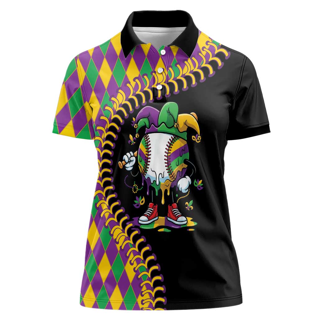 Dripping Baseball Mardi Gras Women Polo Shirt Throw me Something Mister!