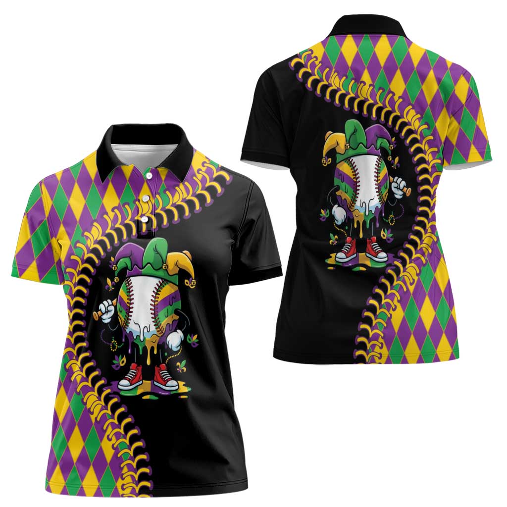 Dripping Baseball Mardi Gras Women Polo Shirt Throw me Something Mister!
