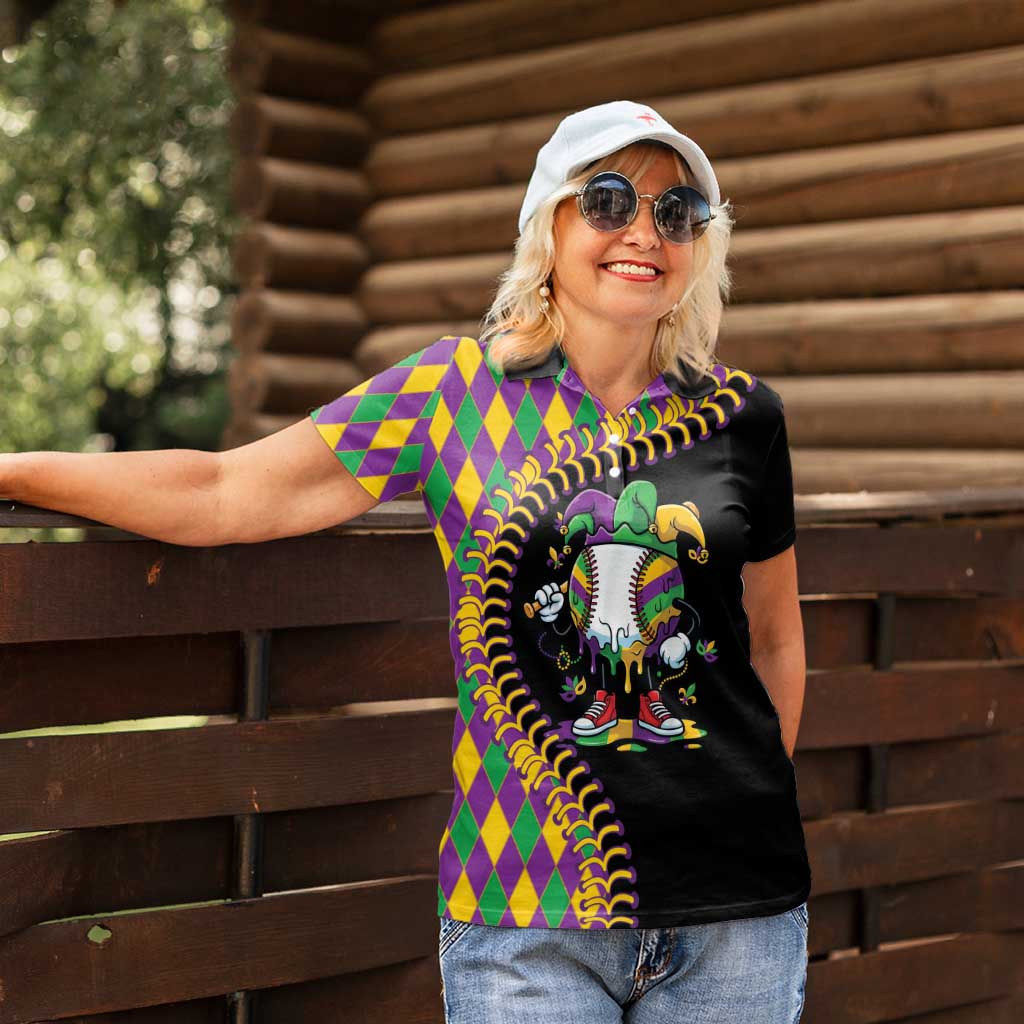 Dripping Baseball Mardi Gras Women Polo Shirt Throw me Something Mister!