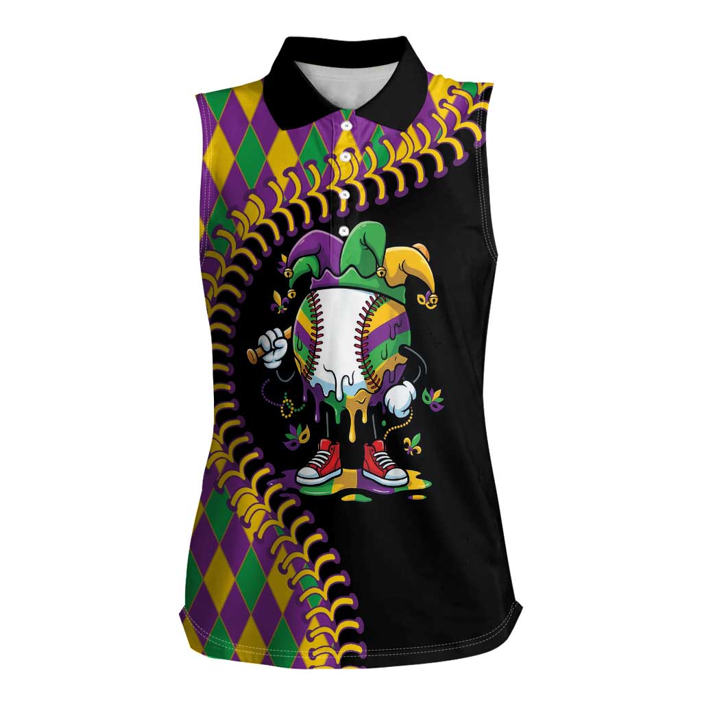 Dripping Baseball Mardi Gras Women Sleeveless Polo Shirt Throw me Something Mister!
