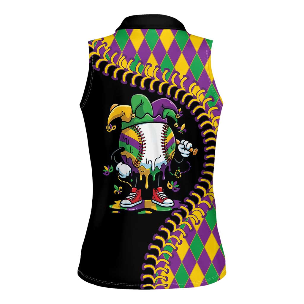 Dripping Baseball Mardi Gras Women Sleeveless Polo Shirt Throw me Something Mister!