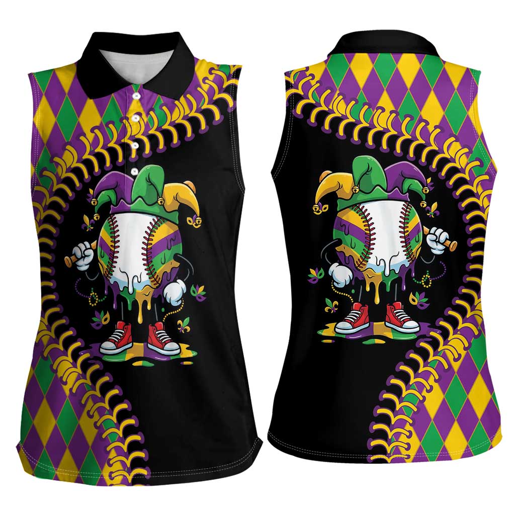 Dripping Baseball Mardi Gras Women Sleeveless Polo Shirt Throw me Something Mister!