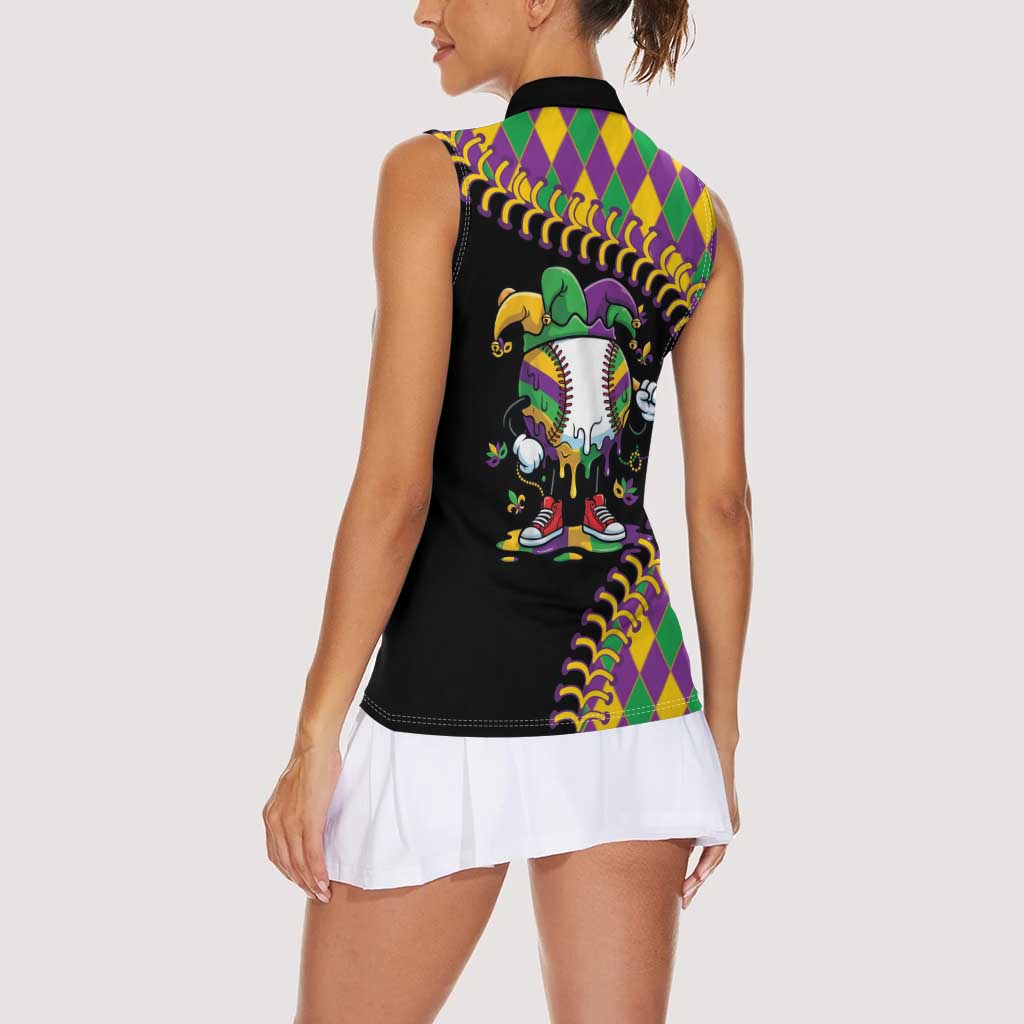 Dripping Baseball Mardi Gras Women Sleeveless Polo Shirt Throw me Something Mister!