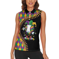Dripping Baseball Mardi Gras Women Sleeveless Polo Shirt Throw me Something Mister!