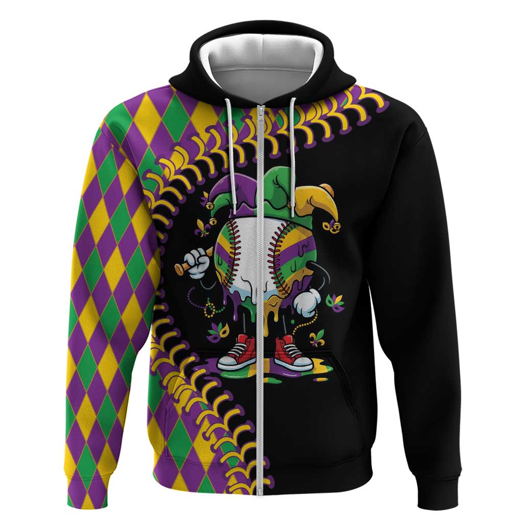 Dripping Baseball Mardi Gras Zip Hoodie Throw me Something Mister!