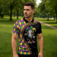 Dripping Baseball Mardi Gras Zipper Polo Shirt Throw me Something Mister!