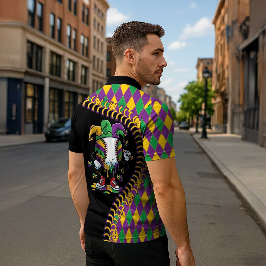 Dripping Baseball Mardi Gras Zipper Polo Shirt Throw me Something Mister!