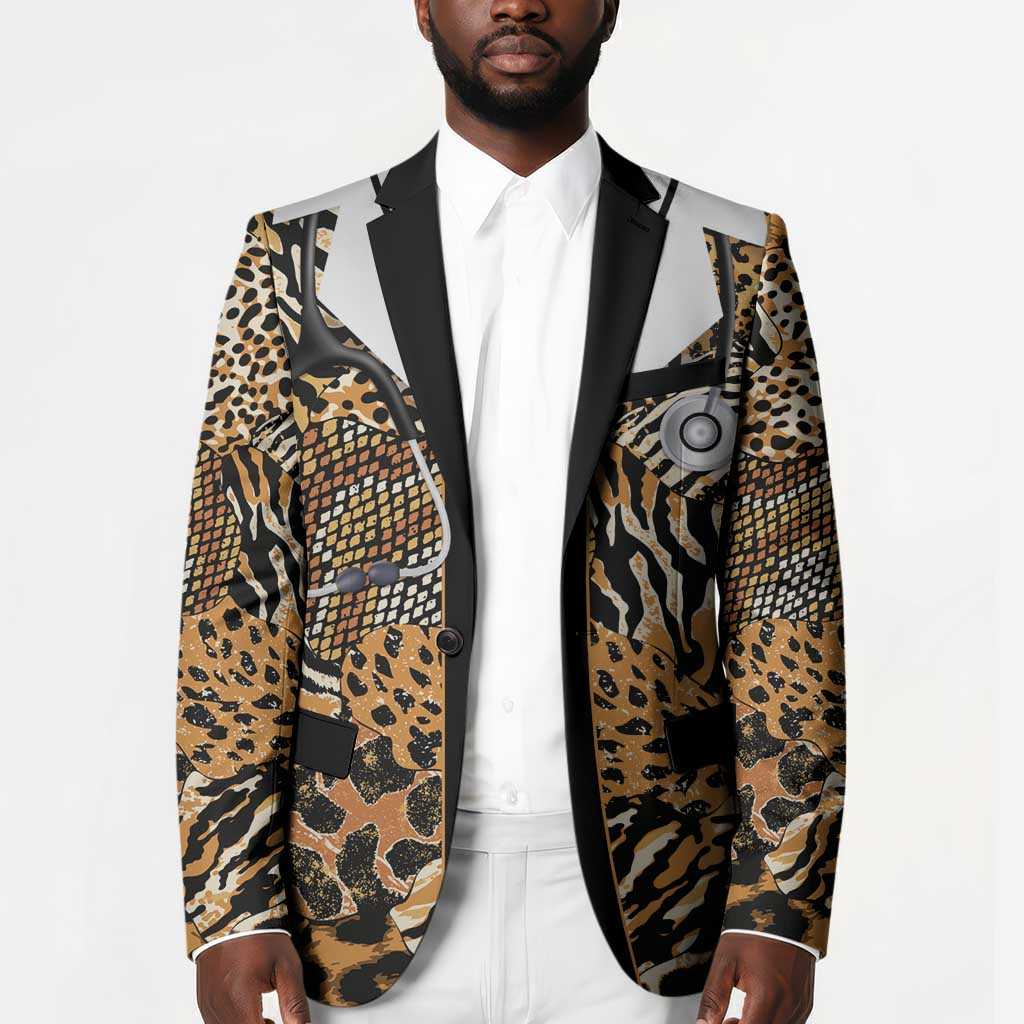 Proud Black Nurse RN Blazer African Stethoscope Animal Skins Pattern