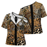 Proud Black Nurse RN Cross Shoulder Shirt African Stethoscope Animal Skins Pattern