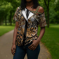 Proud Black Nurse RN Cross Shoulder Shirt African Stethoscope Animal Skins Pattern