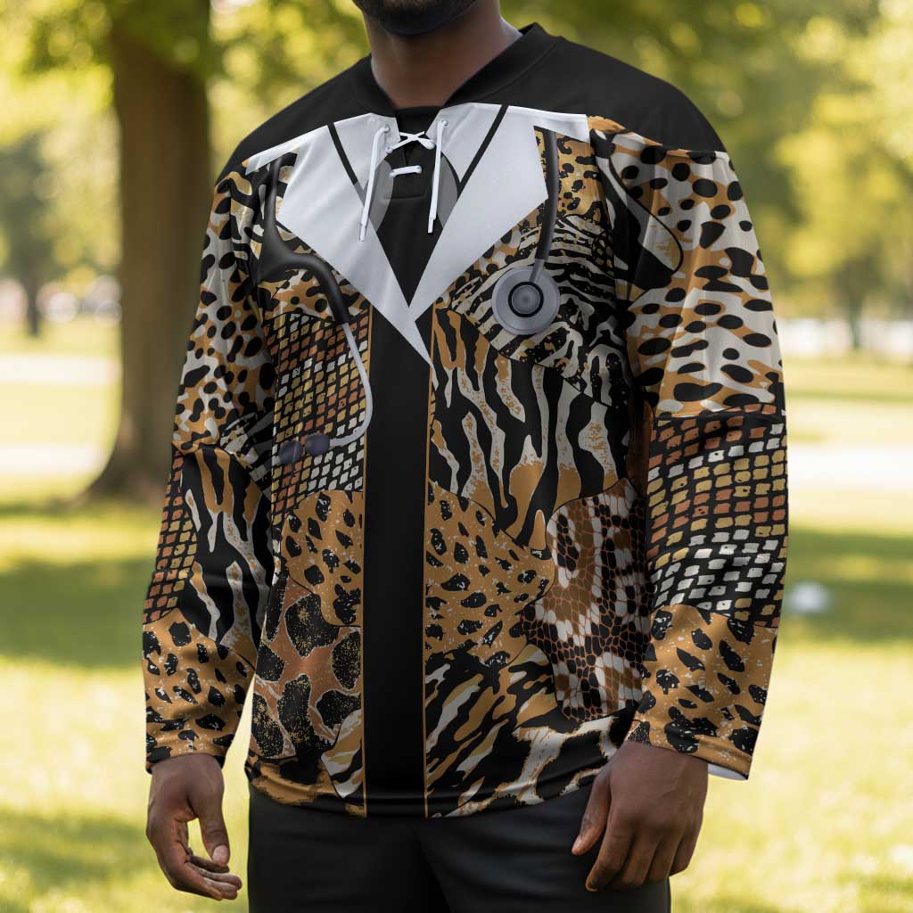 Proud Black Nurse RN Hockey Jersey African Stethoscope Animal Skins Pattern