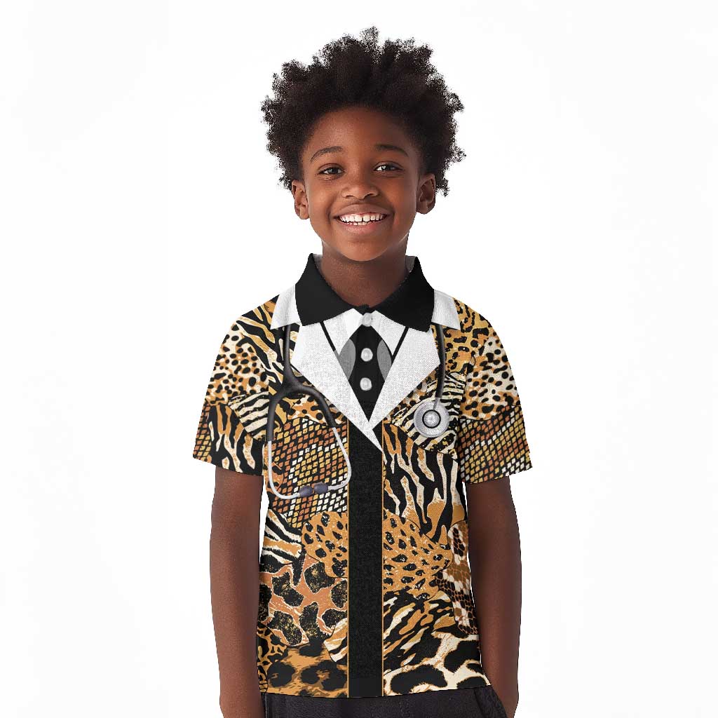 Proud Black Nurse RN Kid Polo Shirt African Stethoscope Animal Skins Pattern